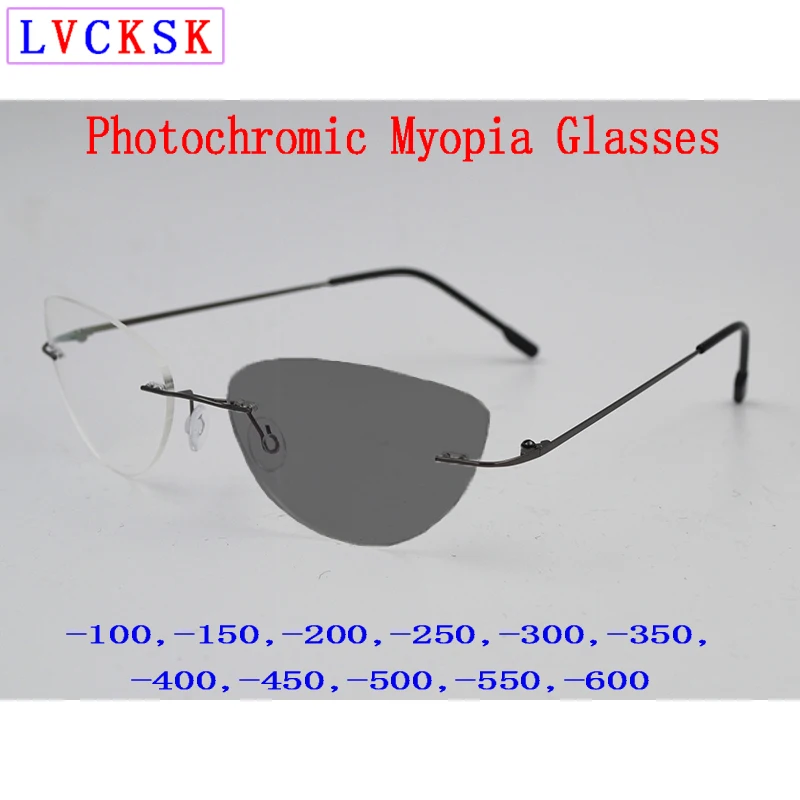 

Women Cat Eye Photochromic Myopia Sunglasses Titanium Frame Nearsighted Shortsighted Glasses Blear eyed Spectacles -1.0~-6.0 N5