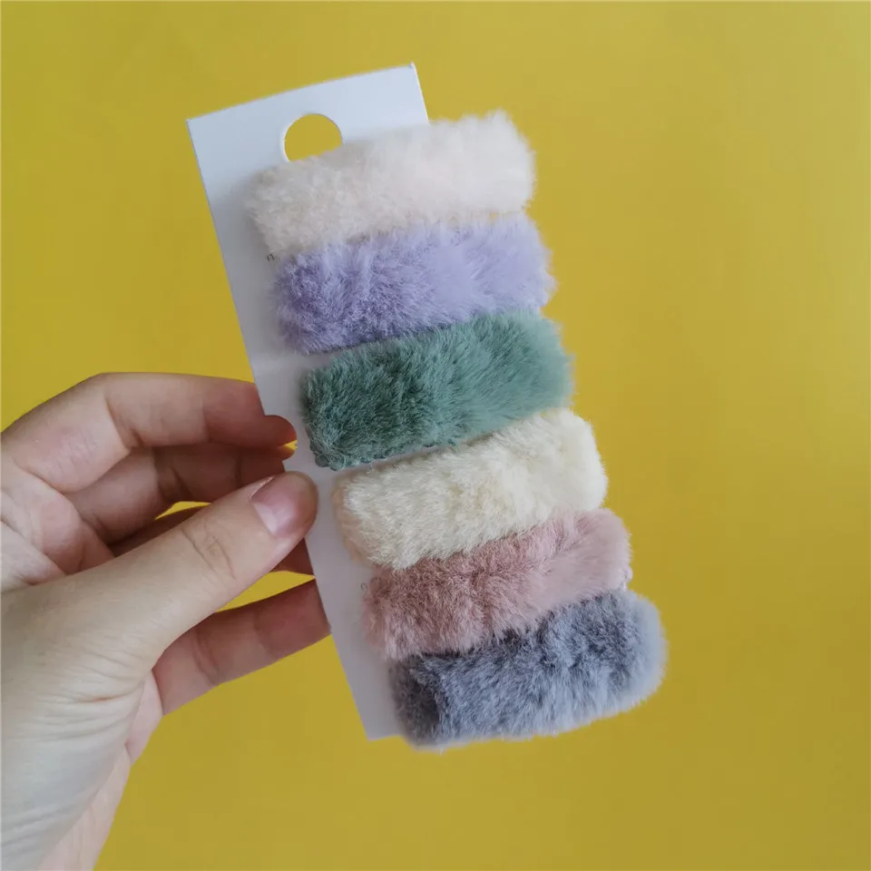 2pcs/set Korea Winter Plush Hairpins Children Solid Color Faux Fur Hair Clips Girls Barrettes Fashion Kids Soft Hair Accessories