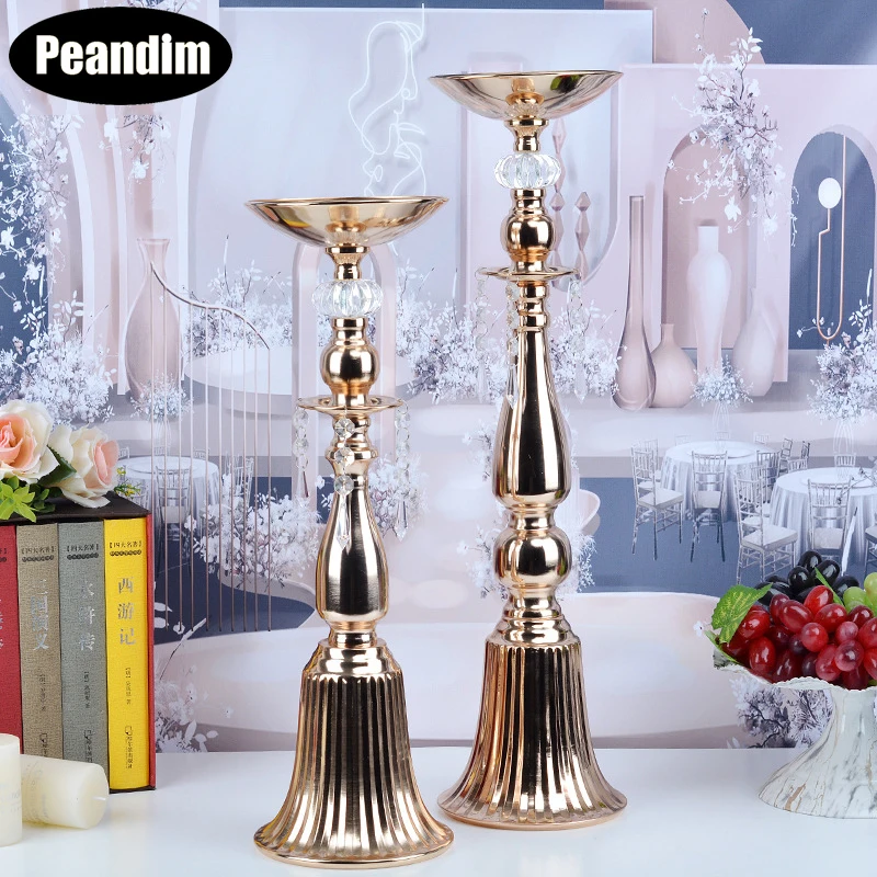 PEANDIM Gold Flower Vase Metal Flower Road Lead Wedding Table Centerpieces Candle Holders For Marriage Party Home Decoration