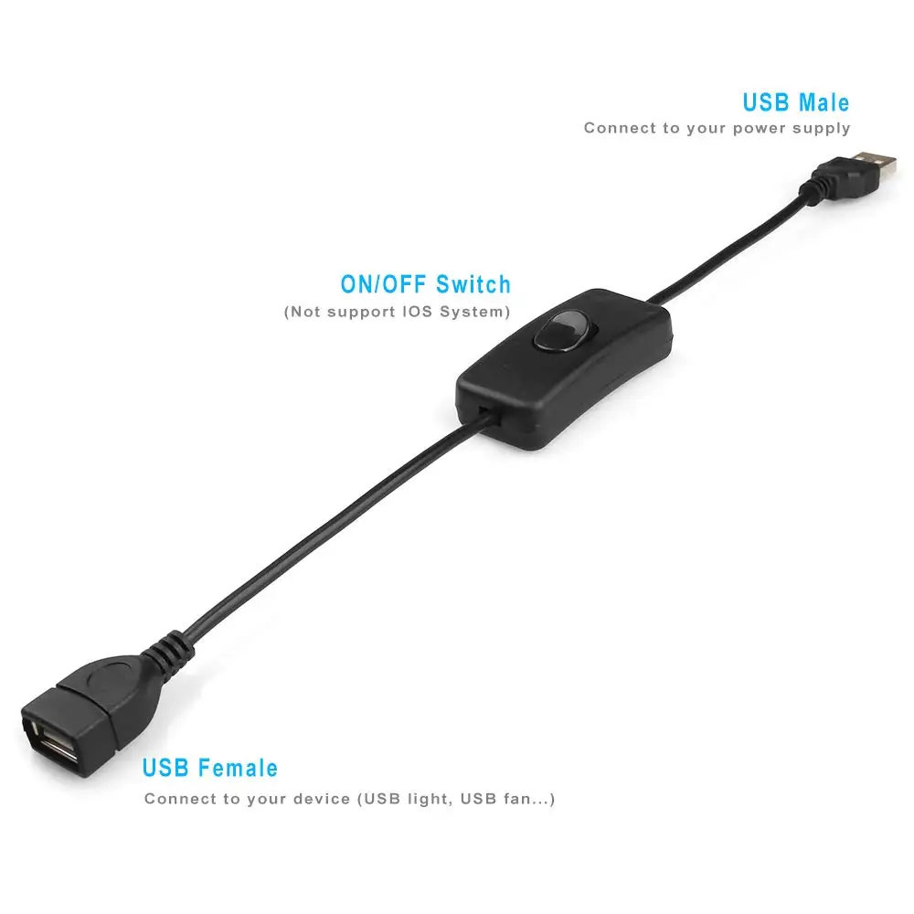 Male to Female USB Cable with On/Off Switch, USB Extension Inline Rocker Switch for Driving Recorder USB Desk Lamp USB Fan USB