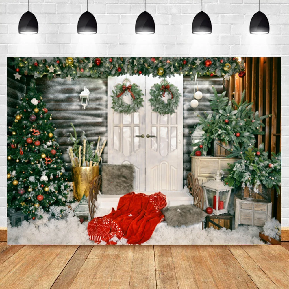 Laeacco Christmas Photophone Wooden Board Light Tree Gifts Candles Snow Photography Backdrops Baby Portrait Photo Backgrounds