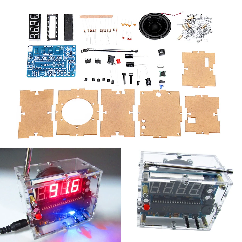 Radio DIY Kit 87MHz-108MHz Mini TEA5767 FM Radio Receiver DC LED Digital Display 5W Speaker Antenna Transparent Shell FM Radio