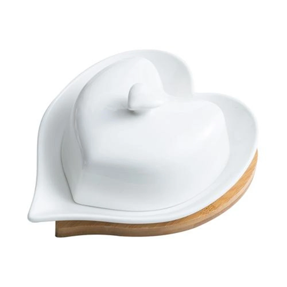 

Butter Keeper Heart-shaped Ceramic Butter Dish with Handle Lid Dishwasher Safe Butter Holder