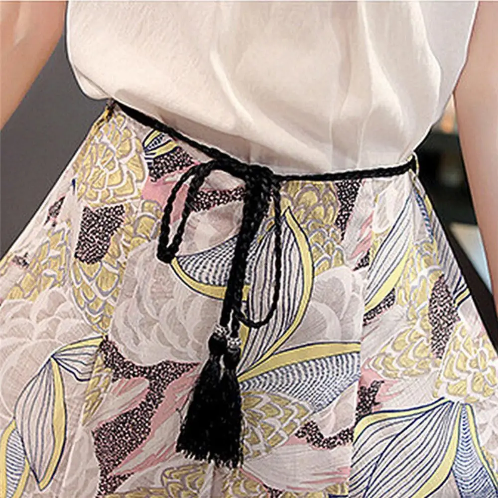 Fashion Women Thin Skinny Waistband Weave Braided Tassel Belt Dress Accessory