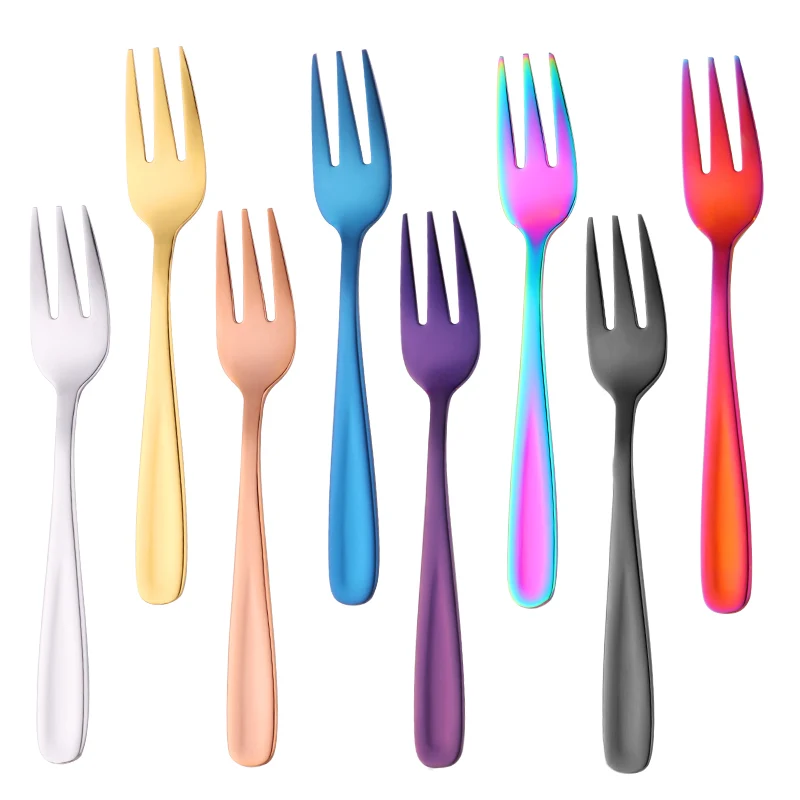 1Pc Fruit Fork  stainless Steel Small Forks For Dessert Rainbow Small Tea Fork Gold Mini Forks for Cake Colorful Dinnerware