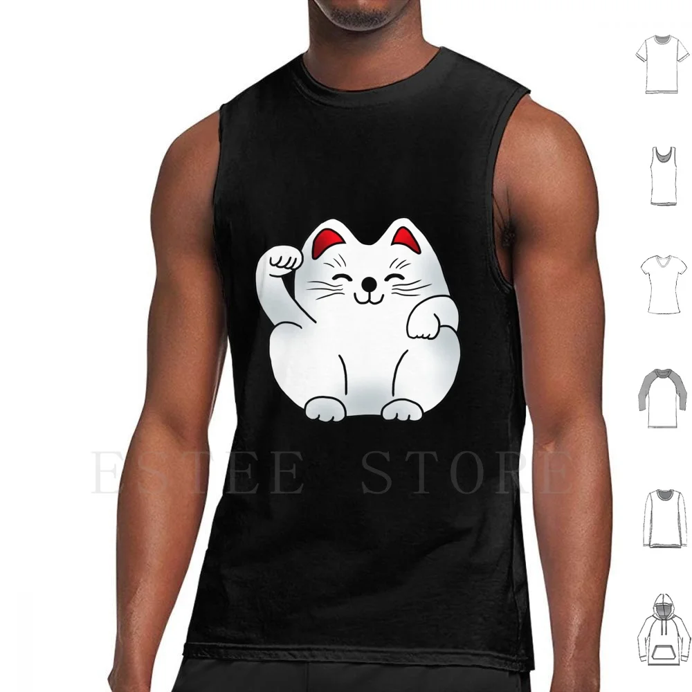 Right Paw White Sitting Maneki Neko Lucky Cat Tank Tops Vest Sleeveless Cuisinecat Lucky Cat Maneki Neko Neko Cat Kawaii