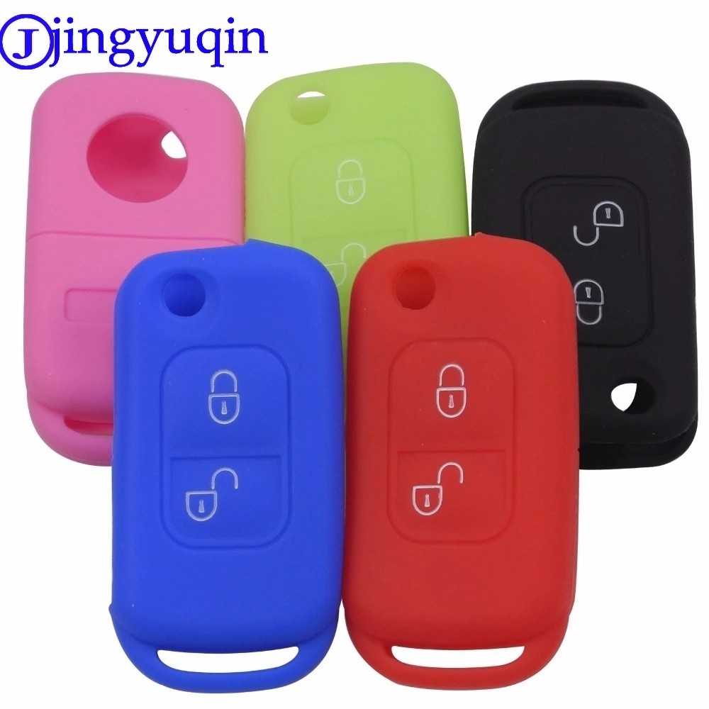 jingyuqin Silicone Key Fob Case Cover For Mercedes Benz E113 A C E S W168 W202 W203 Two 2 Buttons Flip Folding Car Accessories