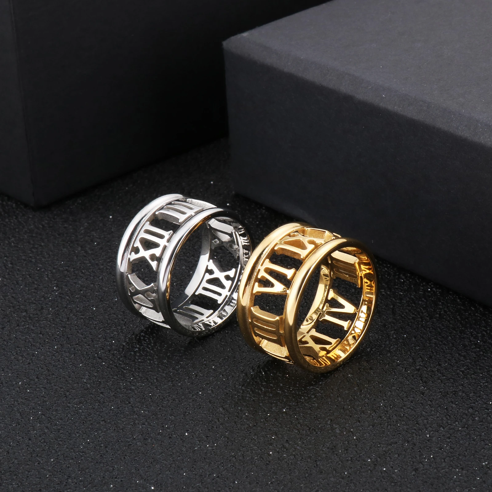 Stainless Steel Titanium Roman Numerals Ring for Men Women Punk Fashion Jewelry