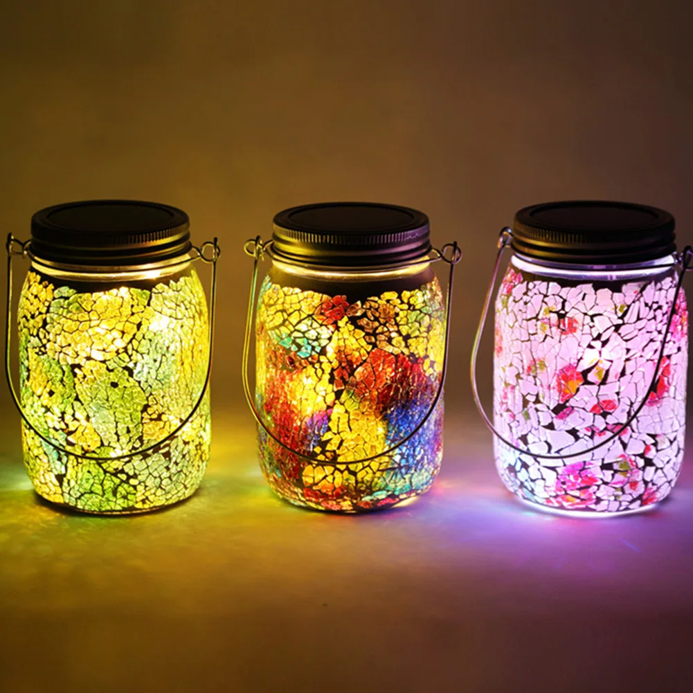 

Garden LED Art Light Solar Lamp Crackle Glass Night Lights Outdoor Indoor Hanging Mason Jar Light Decoration For Courtyard Patio