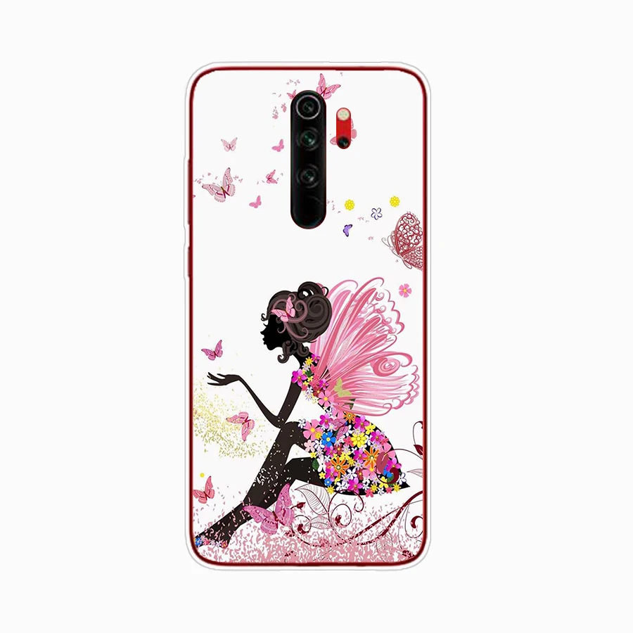 260kupu-kupu Merah Pada Bunga Mawar Putih Penutup Tpu Silikon Lembut Casing Ponsel untuk Xiaomi Redmi 7 8 9 8A 9A Note 7 8 9 Pro 8T 9S Casing