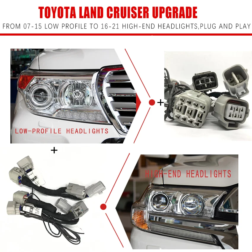 Headlight Modification Upgrade Car Transfer Wire Harness For Toyota Land Cruiser From 07-15 Xenon To 16-21 LED Play AND Plug