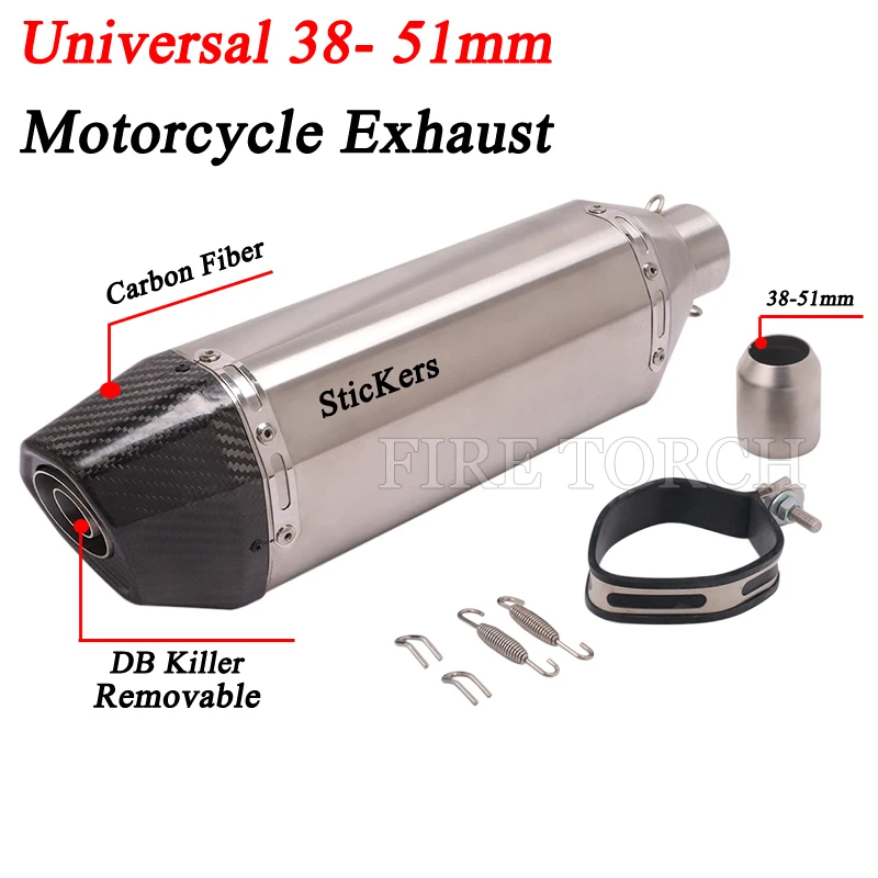 

Universal 51mm Motorcycle Exhaust Pipe Escape Modified Carbon Fiber Muffler DB Killer For CBR500 Ninja Z900 KTM390 MT-03 NC700