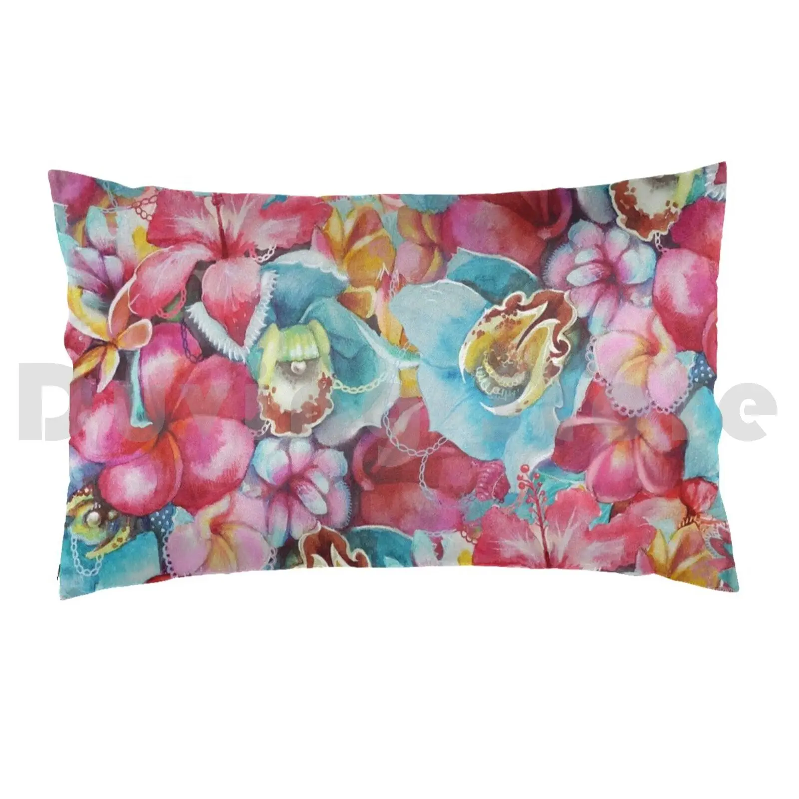 Hawaiian Bouquet Pillow case 2442 Hibiscus Orchid Plumeria Flowers Red Orange Pink Peony Peonies