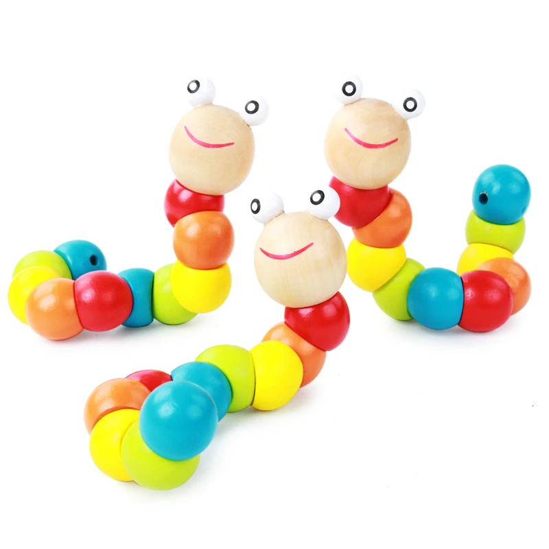 Baby Wooden Toys Montessori Childhood Learning Toys For Children Colorful Caterpillar Puppet Enlightenment Educational Block Toy