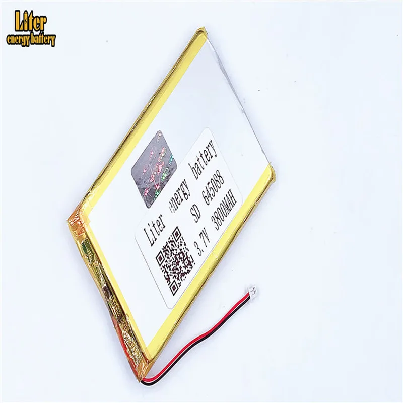 1.25MM 2pin connector Lithium Battery 3.7V 645088 3800mah 655090 high density flat lipo lithium polymer battery li ion battery