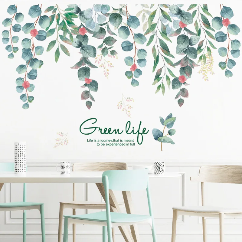 

Green Life Green Vines Leaves Wall Sticker Living Room Background Beautify Decoration Mural Bedroom Self-adhesive Home Decals