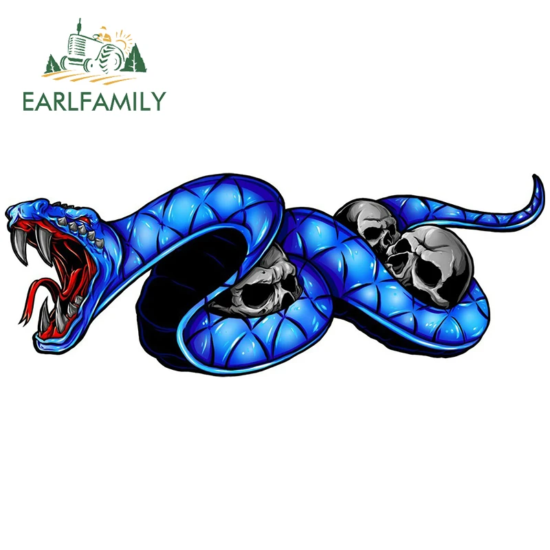 EARLFAMILY 13cm x 5cm for Maltese Cross Skull Blue Snake Car Styling Stickers Auto Waterproof Decals Bumper JDM RV Vinyl Wrap