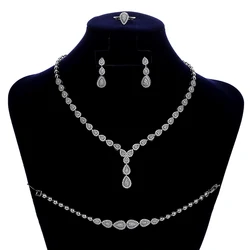 Jewelry Sets HADIYANA Simple Waterdrop Temperament Women Wedding Necklace Earrings Ring And Bracelet Set CN150 Conjunto de joyas