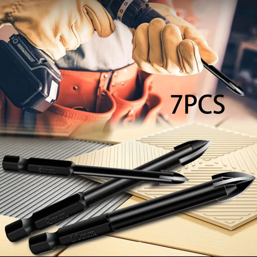 7Pcs ที่มีประสิทธิภาพ Universal เจาะเครื่องมือ Multifunctional Cross Alloy Drill Bits 3Mm/4Mm/5Mm/6มม./8มม./10มม./12มม.เครื่องมือ