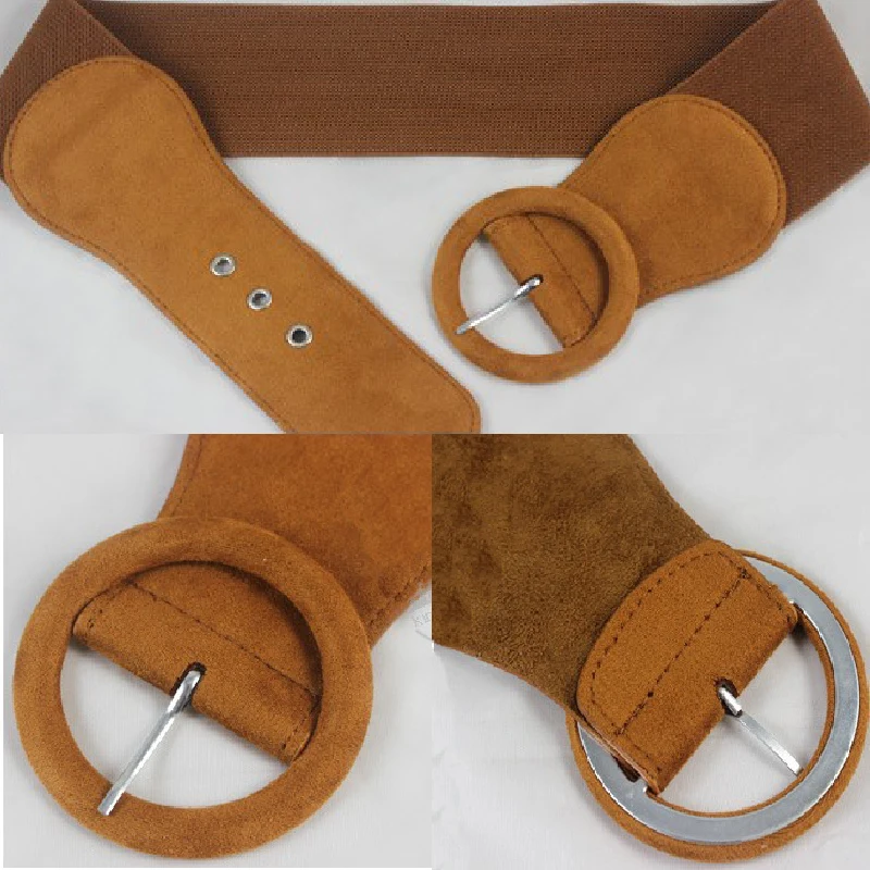 Mode Dames Suède Elastische Riem Donsjack Wijde Riem All-Matching Jurk Pin Gesp Riemen Strik Gesp Zachte Tailleband