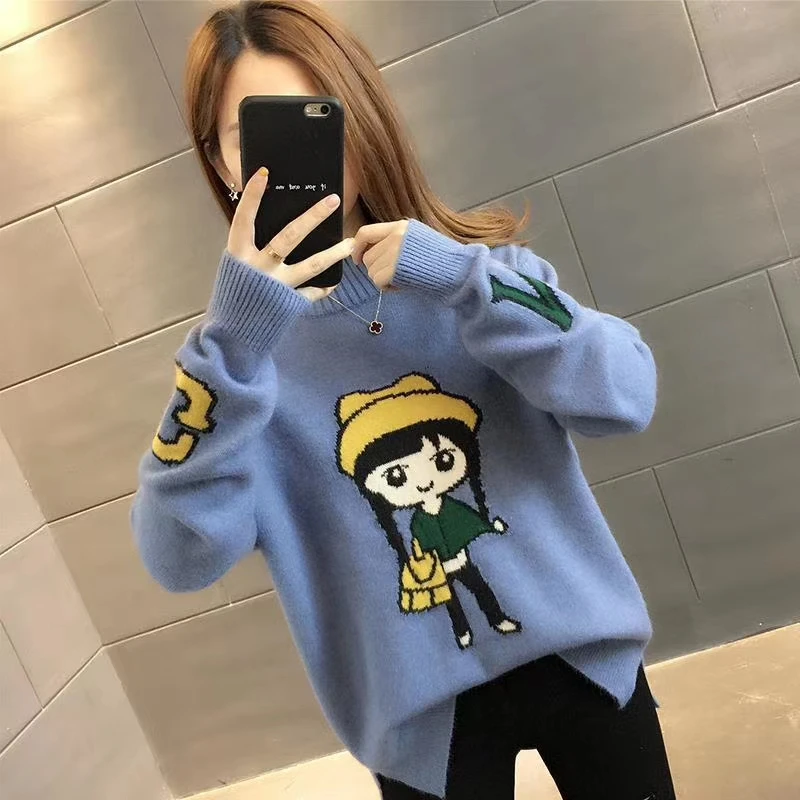 Cute Knit Sweater 2020 Womens Fall O-Neck Pullover Jumpers Female Long Sleeve Winter Tops