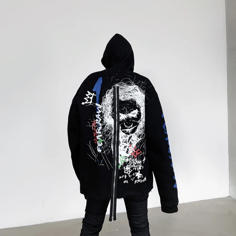 

VERSMA Japanese Harajuku Zipper Patchwork Hood Printed Hoodies Men Hip Hop Streetwear Rapper Hoodie Men Sweatshirt Dropshipping