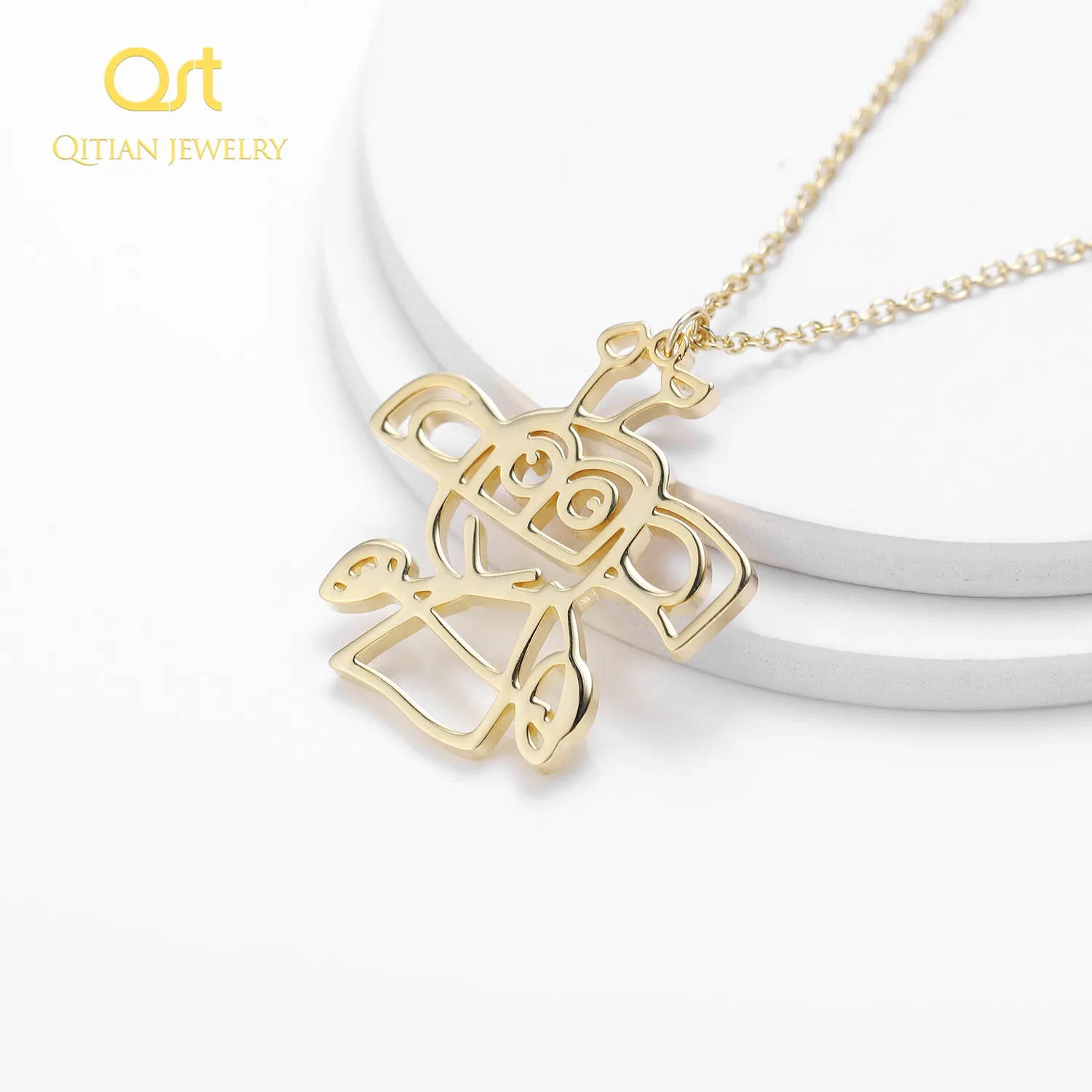 Custom Children\'s Drawing Necklace,Kid\'s Art Child Artwork Personalized Graffiti Necklaces Custom Your Design Name Logo Jewelry