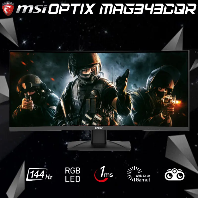 

Монитор для ПК MSI Optix MAG343CQR, 34 дюйма, 144 Гц, WQHD IPS, ЖК-дисплей, HDMI