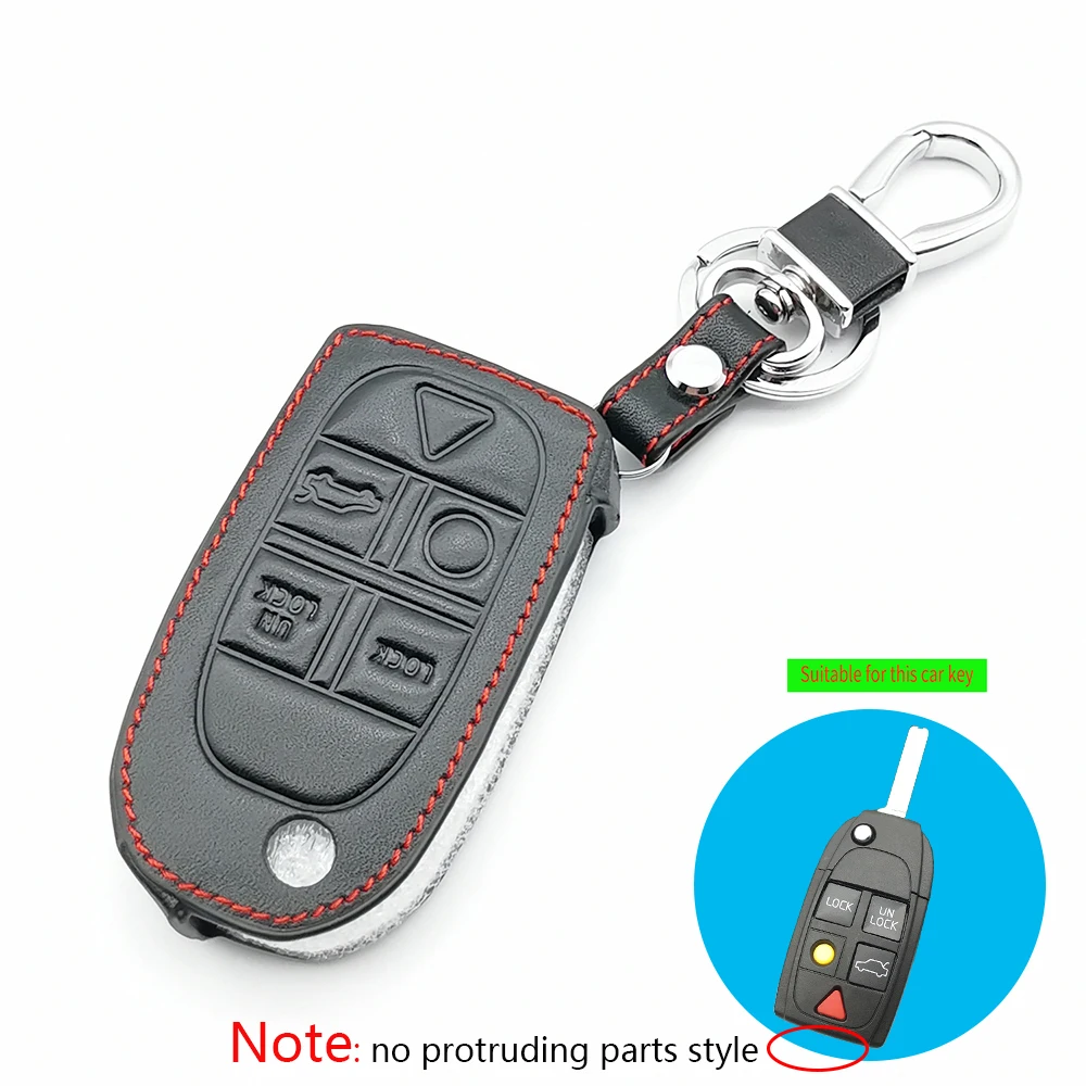 Genuine Leather Remote Control Keychain Car Key Cover For Volvo S80 S60 V50 V70 XC70 XC90 5 Buttons Key Case