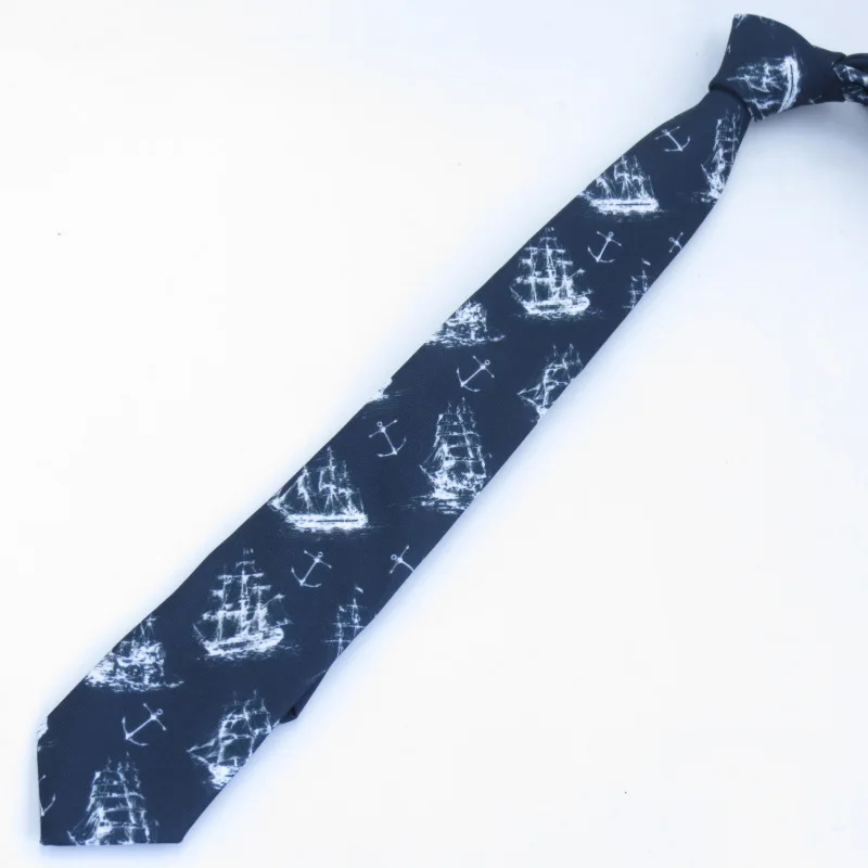 Black and white sailboat design men's and women  thin narrow ties academic style leisure individual creativity tie Free shipping