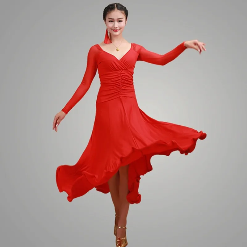 Vestido de competición de salón de vals para mujer, traje de Flamenco de actuación de Baile Estándar, falda larga sólida delgada Simple