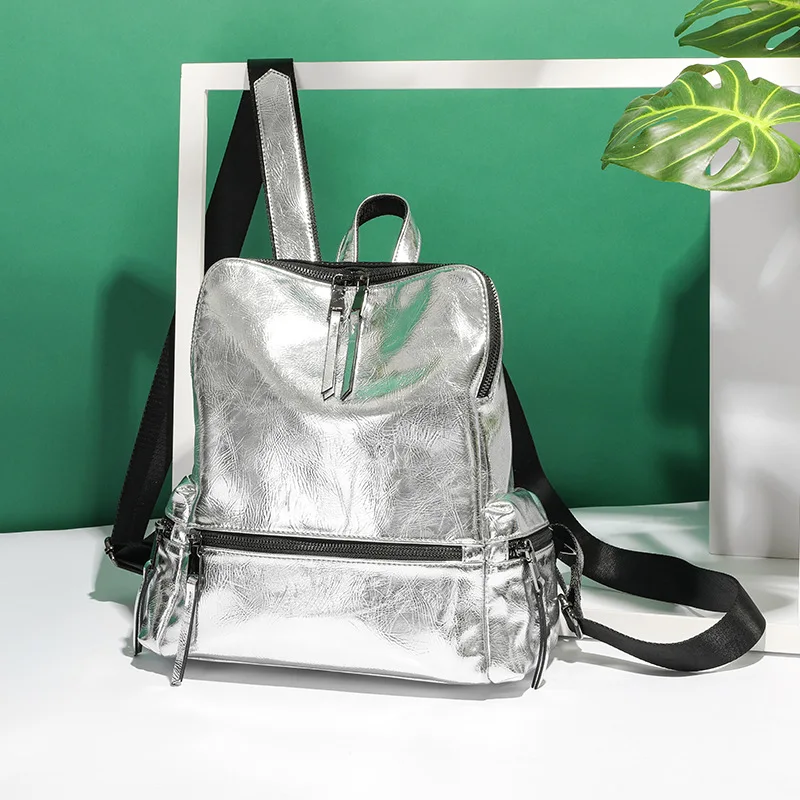 Designer larger capacity school shoulder bag casual PU women anti-theft backpack Silver reflective backpacks Sac a Dos B42-75