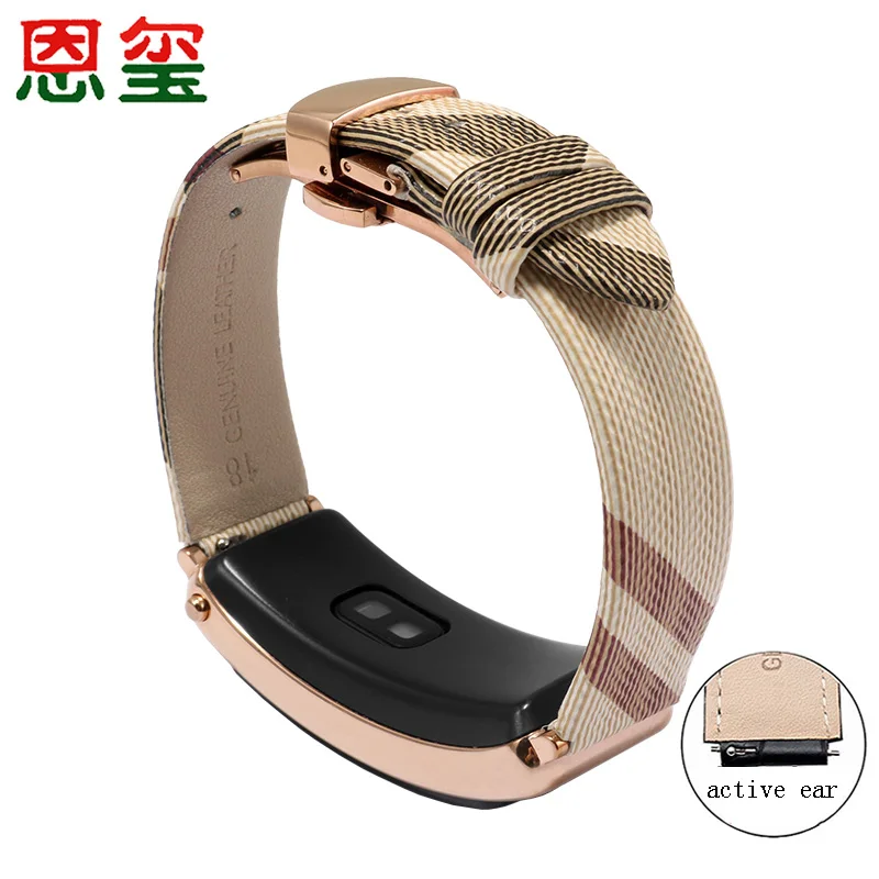 Plaid Genuine Leather Watchband 15mm 16mm 18mm Black Brown Wristband For Huawei B6 B3 B5 Male And Female Bracelet