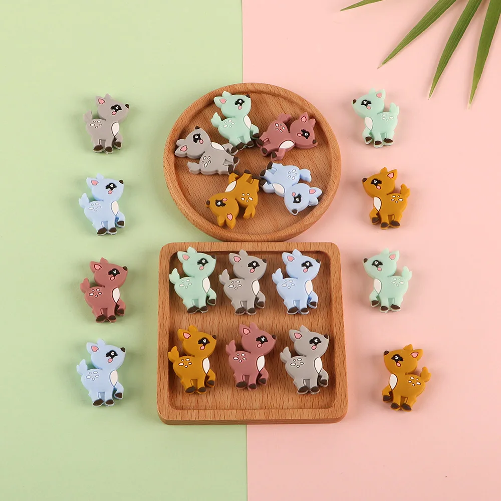 Sunrony 10pcs Cute Animals Deer Silicone Beads Rainbow Beads For Jewelry Making DIY Pacifier Clip Necklace Accessories