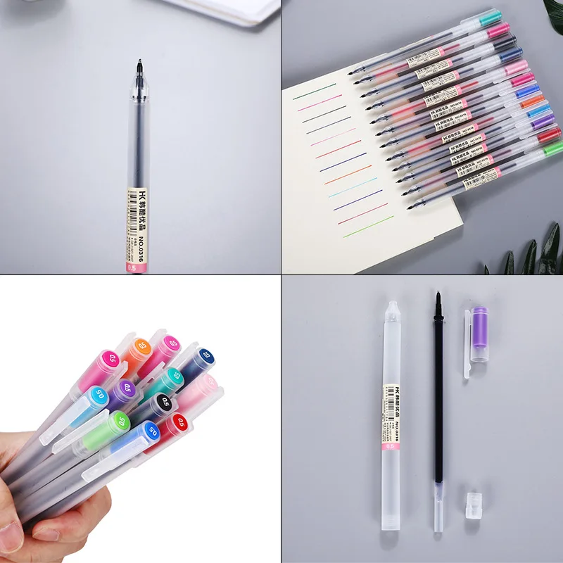 12 canetas de gel com tinta 0.5mm, caneta esferográfica de ponto fino, conjunto de cores de papelaria, canetas bonitas, estilo de moda, escola, materiais de escritório, presentes