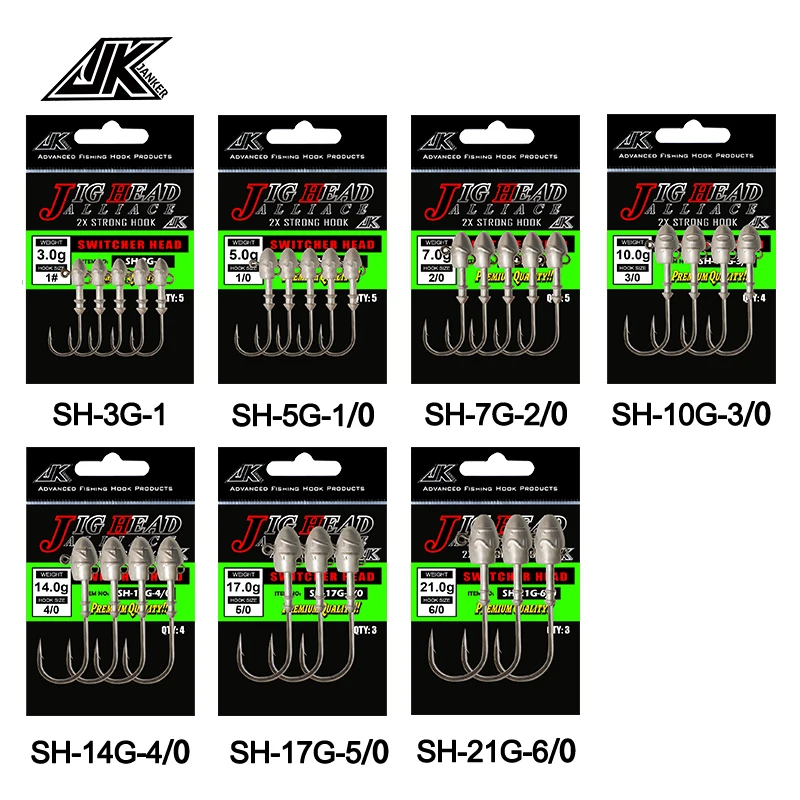 JK SH 3-5 pcs/pack Lead Head Hooks 3g-21g 2X Strong Black Nickel Plated Rust Resistance Saltwater Fishhook