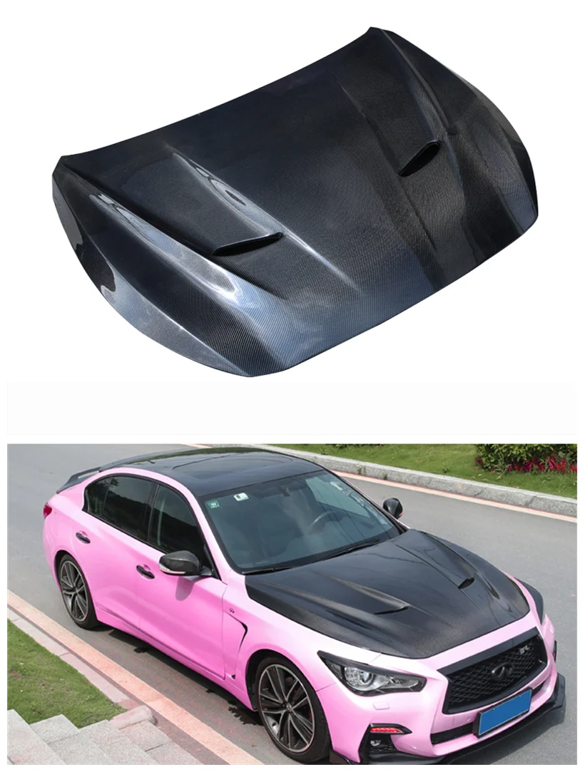 

Real Carbon Fiber Front Bumper Engine Hood Vent Cover Fits For Infiniti Q50 Bonnets engine Covers Car body kit 2014 2015 2016