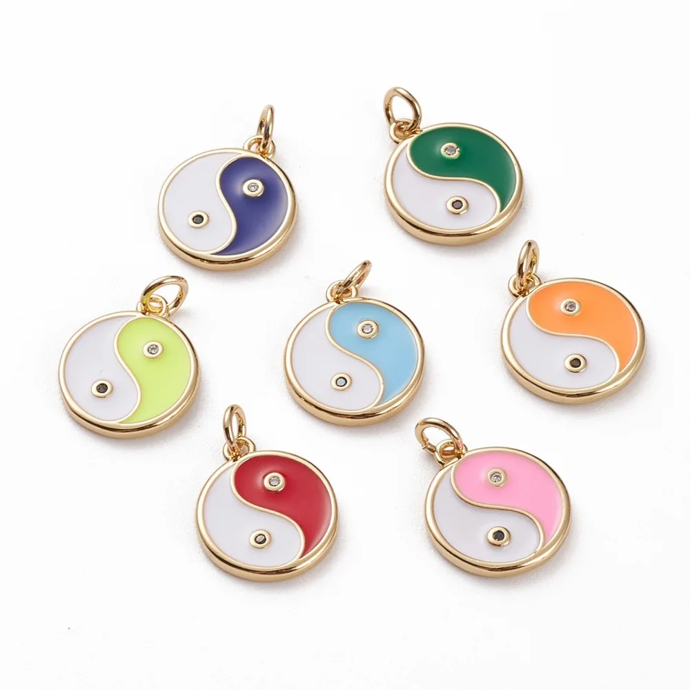 

10pcs Brass Enamel Pendants Flat Round with Yin Yang Trigrams Pendants For DIY Bracelet Necklace Earring Making Decor Mix Color