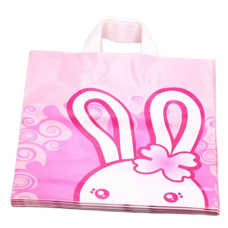 High-density Polythylene Eco-friendly Pink Lovely Rabbit Packaging Bags 10pcs/lot 29*35cm Large Plastic Gift Bags for Wedding