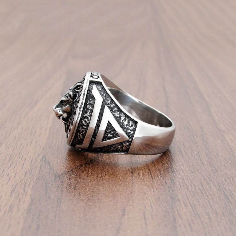 316L Stainless Steel Sun Veles Lion Head Ring Viking Rune Talisman Slavic Kolovrat Scandinavian Amulet Jewelry
