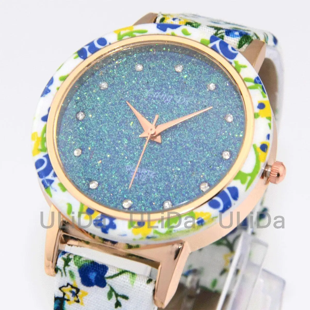 Printing Watches Crystal Color Flashlight Powder Dial Flower Leather Women Dress Watches