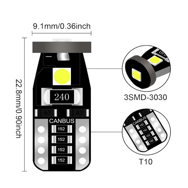 4 PCS T10 W5W LED Bulb For Car Signa Light Canbus No Error DC 12V 7000K White Auto Interior Dome Lamp Wedge Side Trunk Lamp