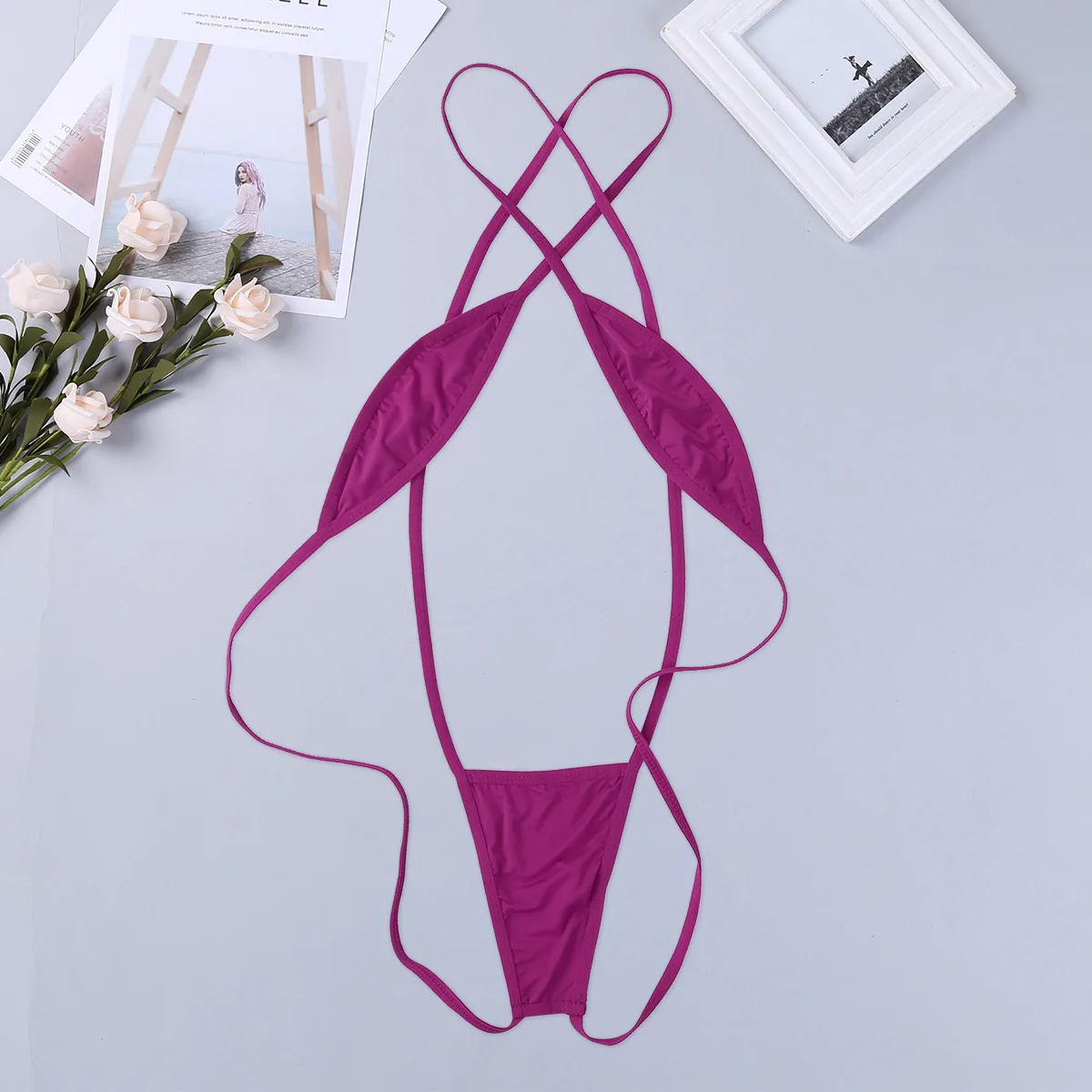 Bielizna damska Sling Shot strój kąpielowy Bikini jednoczęściowy Strappy w kratkę Backless Mini Bikini stringi Teddy body bielizna