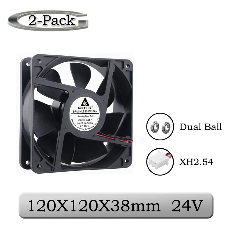 

2 Pcs Gdstime DC 24V 120mm 120*120*38mm Dual Ball Cooler Fan 12cm 120mm x 38mm Motor Cooling Fan