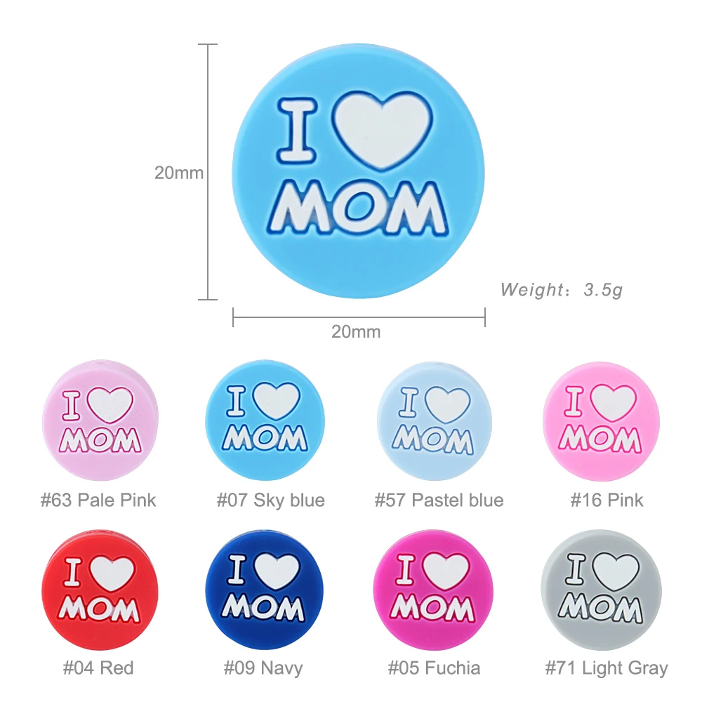 Silicone Bbay Chewing Teetheing I Love Mom/Dad Beads 10pcs DIY Pacifier Clips Food Grade Teether Bead Nurse Toys Necklace Making