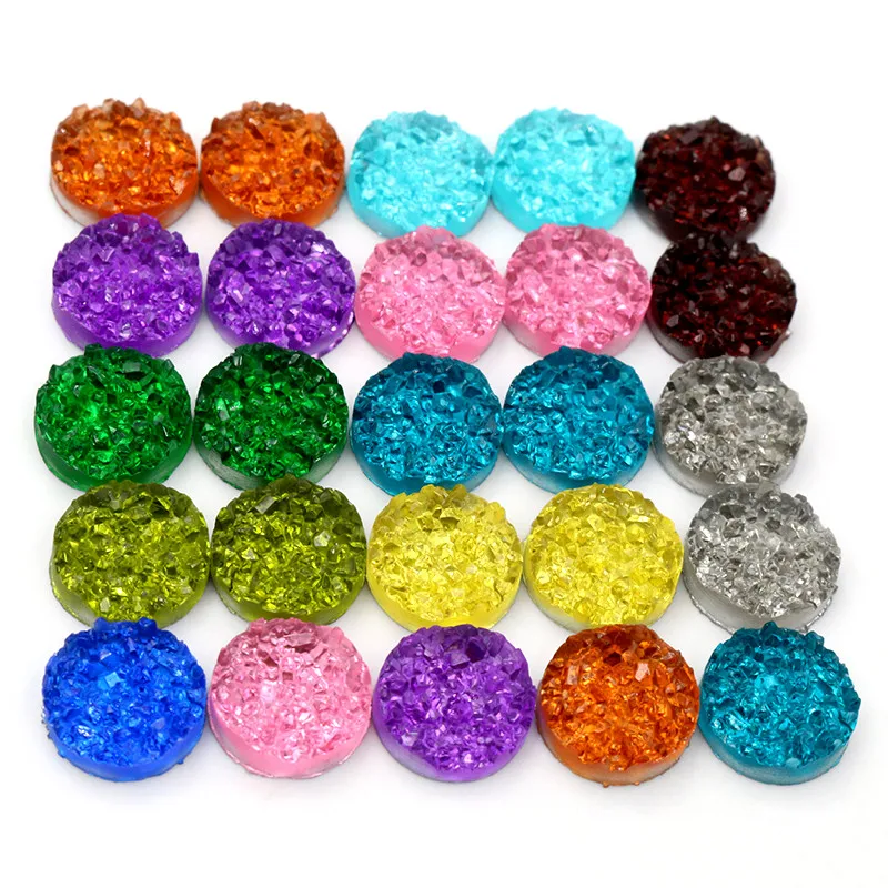 40pcs 8mm 10mm 12mm Druzy Natural Ore Style Crystal Flat Back Resin Cabochons For Bracelet Earrings DIY Jewelry Making Findings