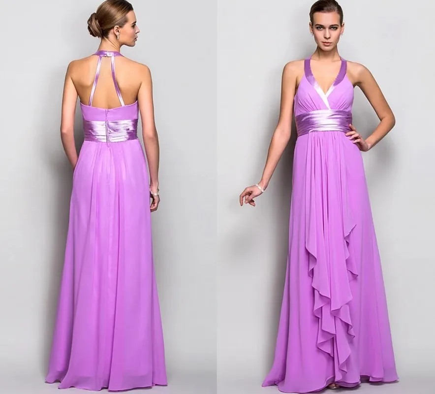 A-Line Open Back Lilac Evening Dresses Halter Sleeveles Criss Cross Ruched Women's Prom Party Gown Vestidos De Noiva