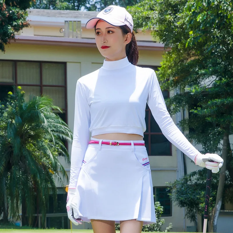 TTYGJ golf clothing summer sun protection clothing ladies ice silk bottoming clothes high waist half long sleeve  여자 골프옷