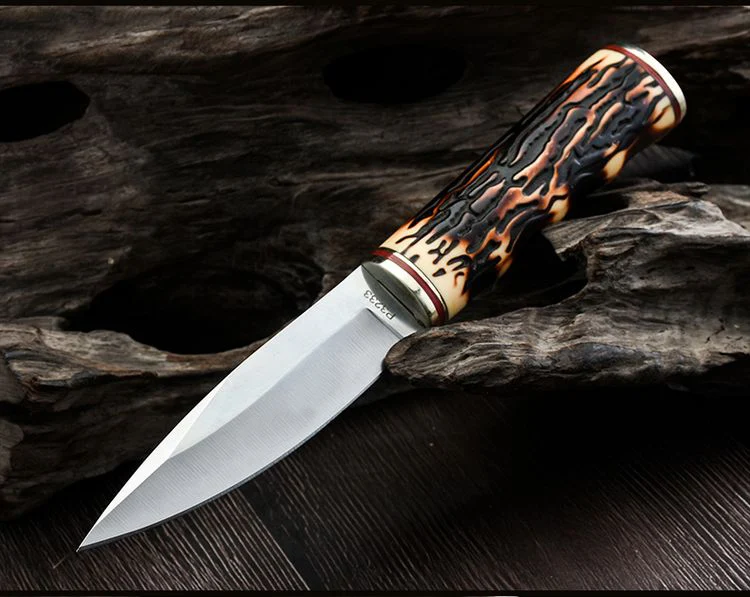 Outdoor knife Free shipping  kitchen knife Camping Hunting Tactical Survival Knife Fixed Blade sheep antlers Handle Sharp Edge