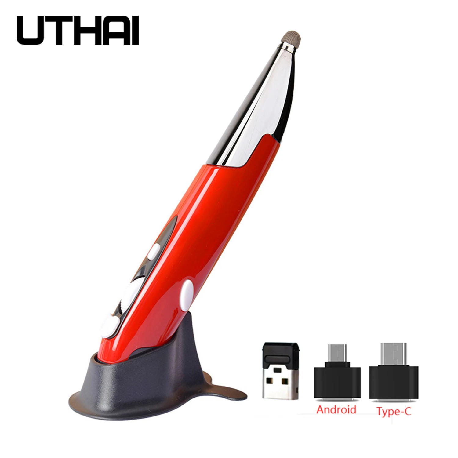 UTHAI DB32 USB Capacitive Pen _2.4G Wireless Mouse Pen Personality Creative Vertical Pen Shape Computer Stylus Battery Mouse